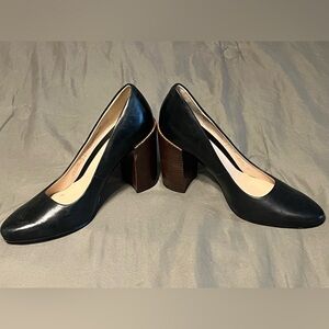 Clarks Narrative Black Round Toe with Brown block Heels 15590 Women's Size 10